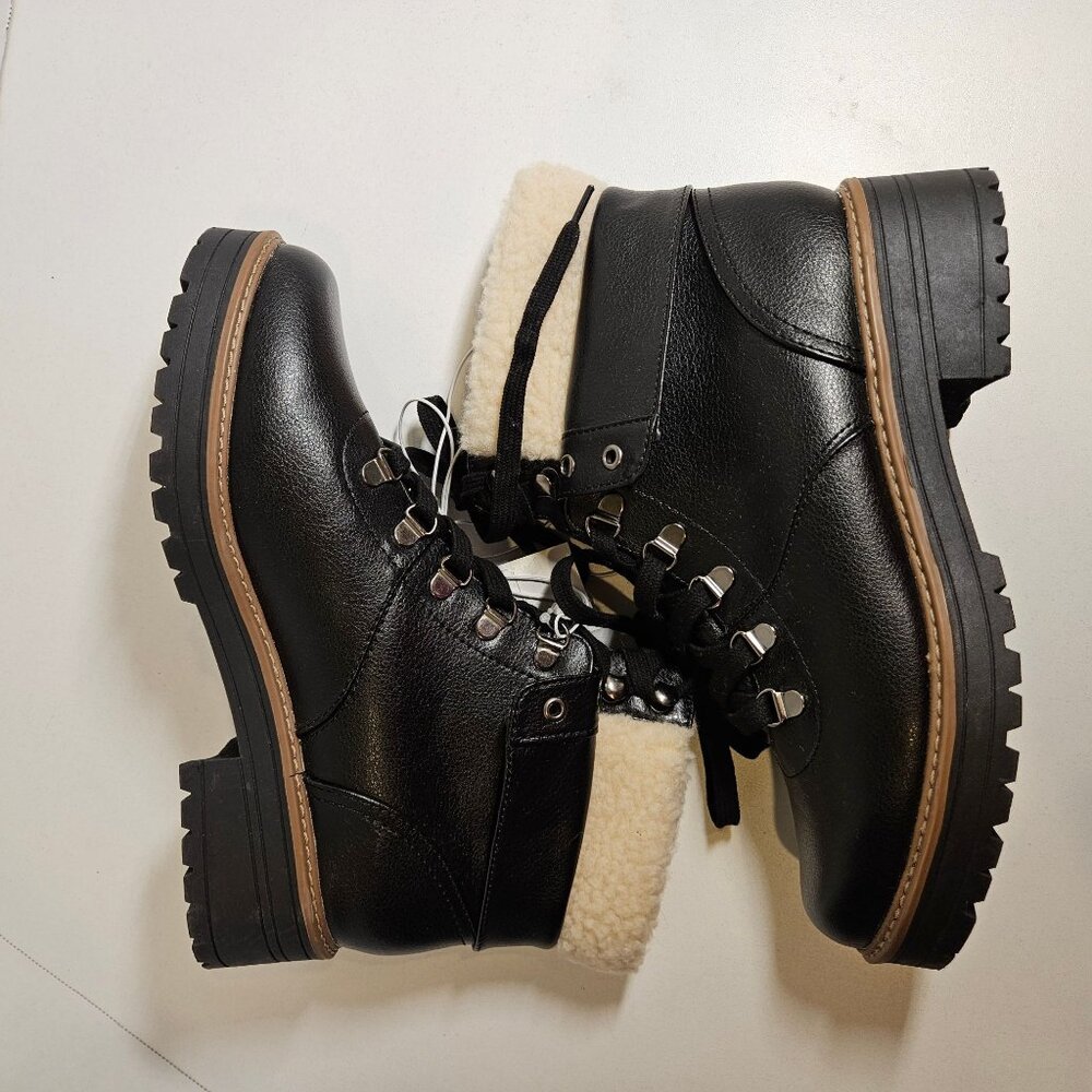 NWT Universal Thread Boots Womens 9.5 Karissa Black Lace Up Ankle Faux Sherpa - Picture 4 of 11